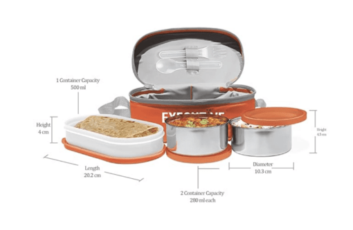 MILTON Executive Lunch Insulated Tiffin, 2 Round Containers, 280 ml Each, 1 Oval Container, 450 ml, Orange| Microwave Safe | Easy to Carry | Leak Proof | Insulated Tiffin | Hot Food - Image 2